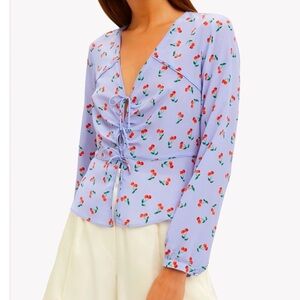Intermix Silk Cherry Tie-front Lavender Blouse